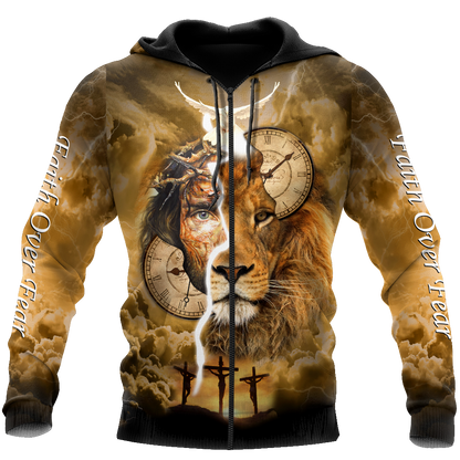 Failth Over Fear Lion Jesus 3D All Over Printed Shirts