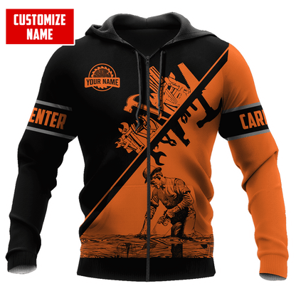 Personalized Name Carpenter 3D All Over Printed Unisex Shirts Orange Tools