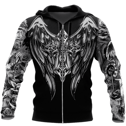 Jesus Christ Cross and Wings Black 3D Printed Hoodie, T-Shirt for Men and Women
