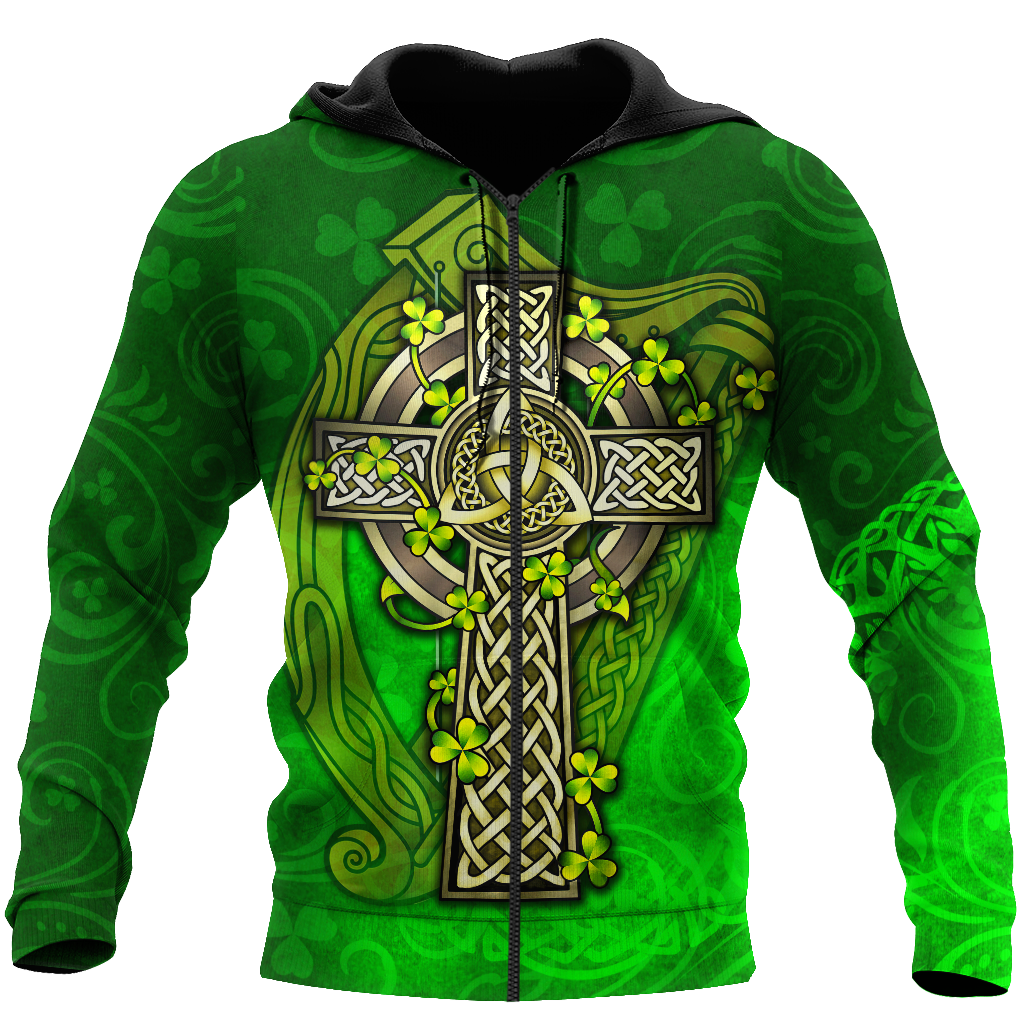 Premium Unisex Hoodie Irish St.Patrick  Celtic Cross And The Irish Harp ML