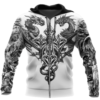 Jesus Christ Cross and Dragons 3D Printed Hoodie, T-Shirt for Men and Women