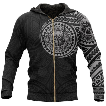 Polynesian Tiki Face™ Tattoo Style Hoodie Gray NVD1342P-Apparel-MP-Zipped Hoodie-S-Vibe Cosy™