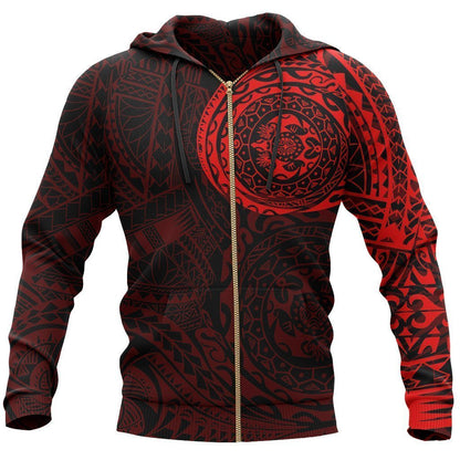 Polynesian Tattoo Style Zipper Hoodie Red NVD1357 - Amaze Style™-Apparel
