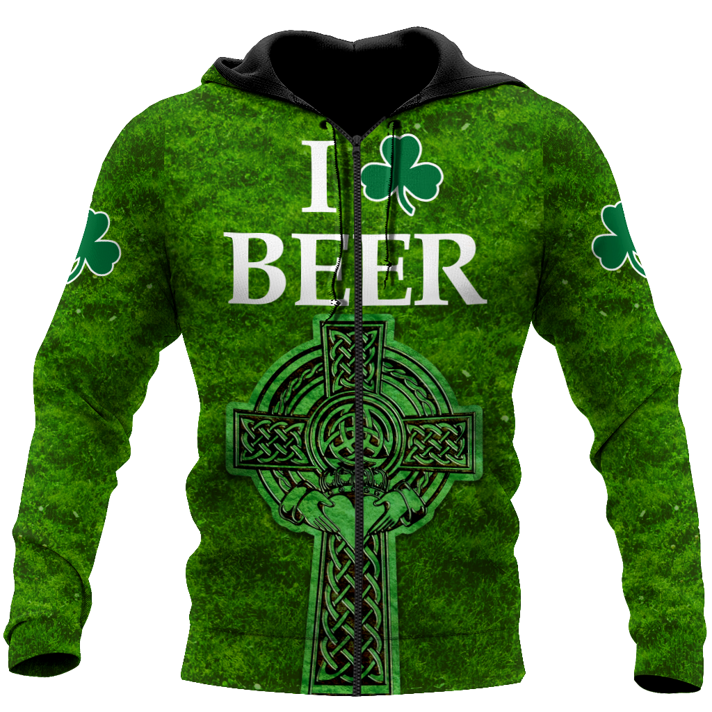 I Love Beer St.Patrick Day 3D Hoodie Shirt For Men And Women LAM
