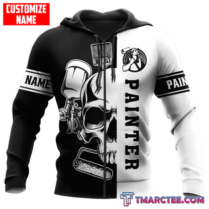 Tmarc Tee Personalized Name Painter 3D All Over Printed Unisex Shirts Skull