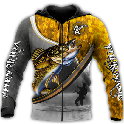 Custom name Walley fishing Fisherman Camo 3D Design print shirts