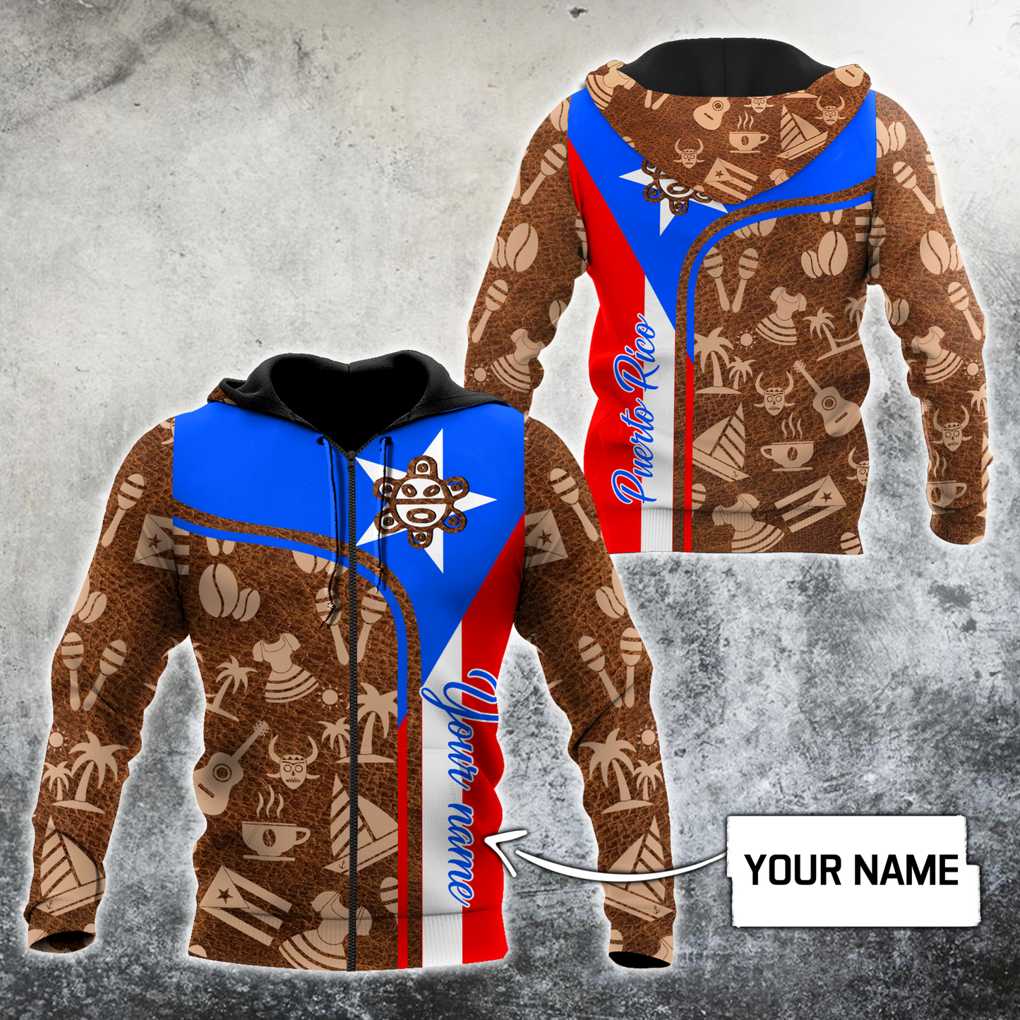 Customize Name Puerto Rico Symbol Hoodie For Men And Women