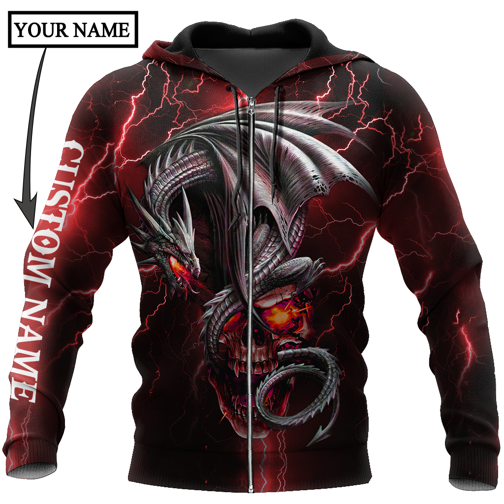 Dragon Skull Red 3D Shirt For Men And Women Custom Name