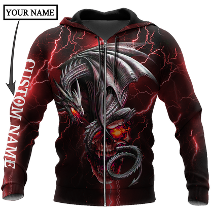 Dragon Skull Red 3D Shirt For Men And Women Custom Name