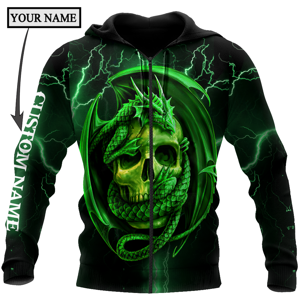 Dragon & skull green unisex hoodie NTN03042105