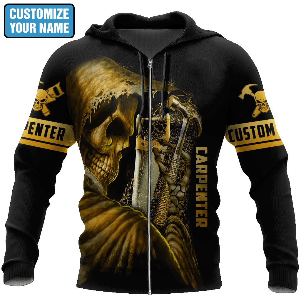 Personalized Name Carpenter 3D All Over Printed Unisex Shirts Golden Skull