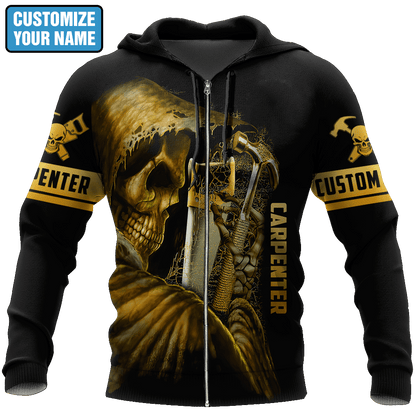 Personalized Name Carpenter 3D All Over Printed Unisex Shirts Golden Skull