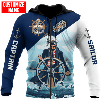 Customized Name Captain Sailor 3D All Over Printed Shirts