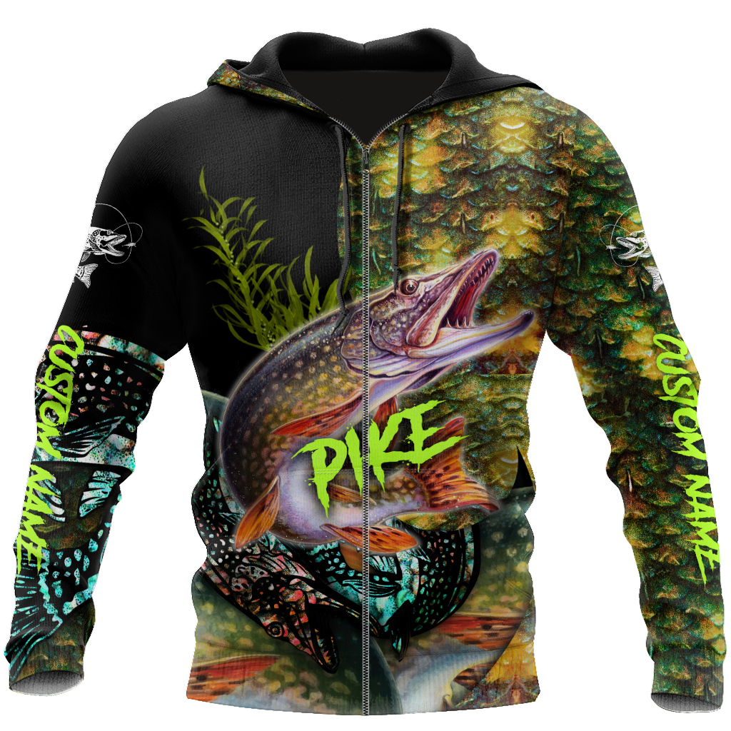 Custom name Northern Pike Fishing on skin 3D Design print shirts