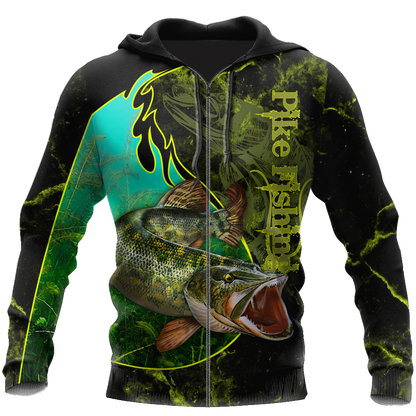 Northern Pike fishing underwater Yinyang camo 3d print shirts