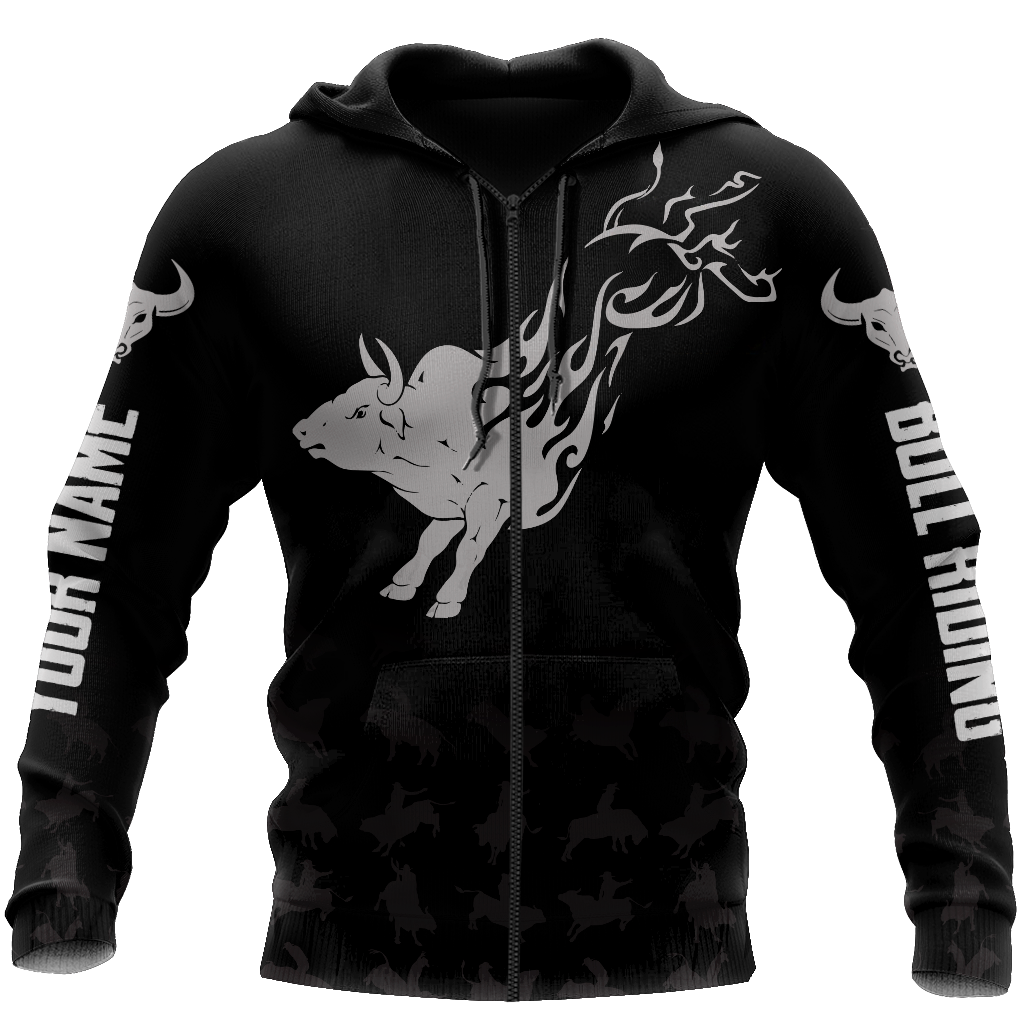 Personalized Name Bull Riding 3D All Over Printed Unisex Shirts Silver Bull