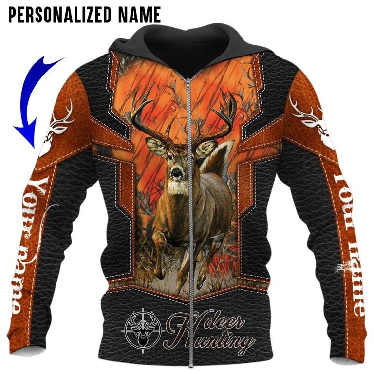 Personalized Name Deer Hunting 3D All Over Printed Unisex Shirts Leather Texture