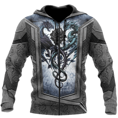 Tmarc Tee Dragon Couple Rose Flowers Armor 3D All Over Printed Winter Shirts