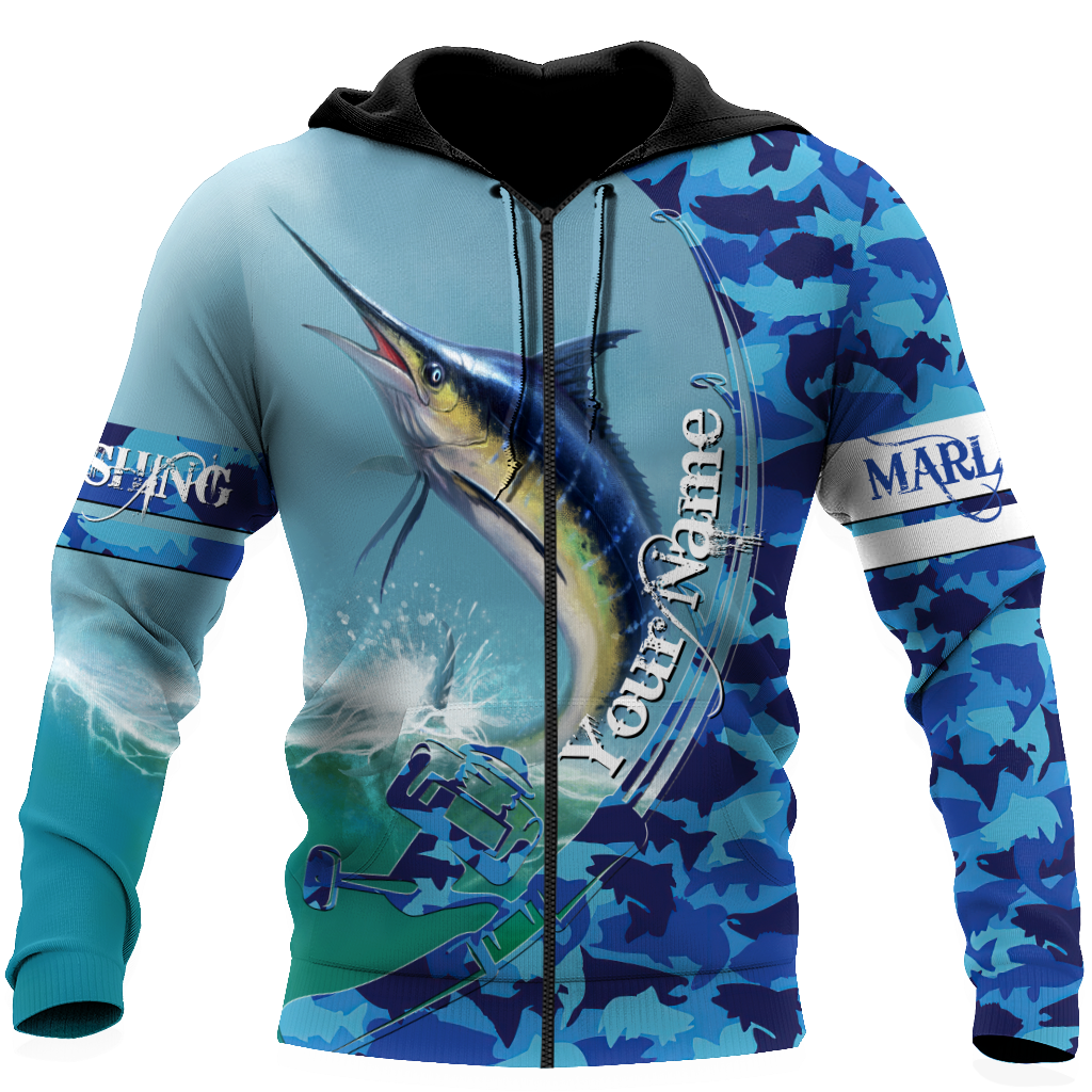 Custom name Marlin Fishing Camo 3D Design print shirts