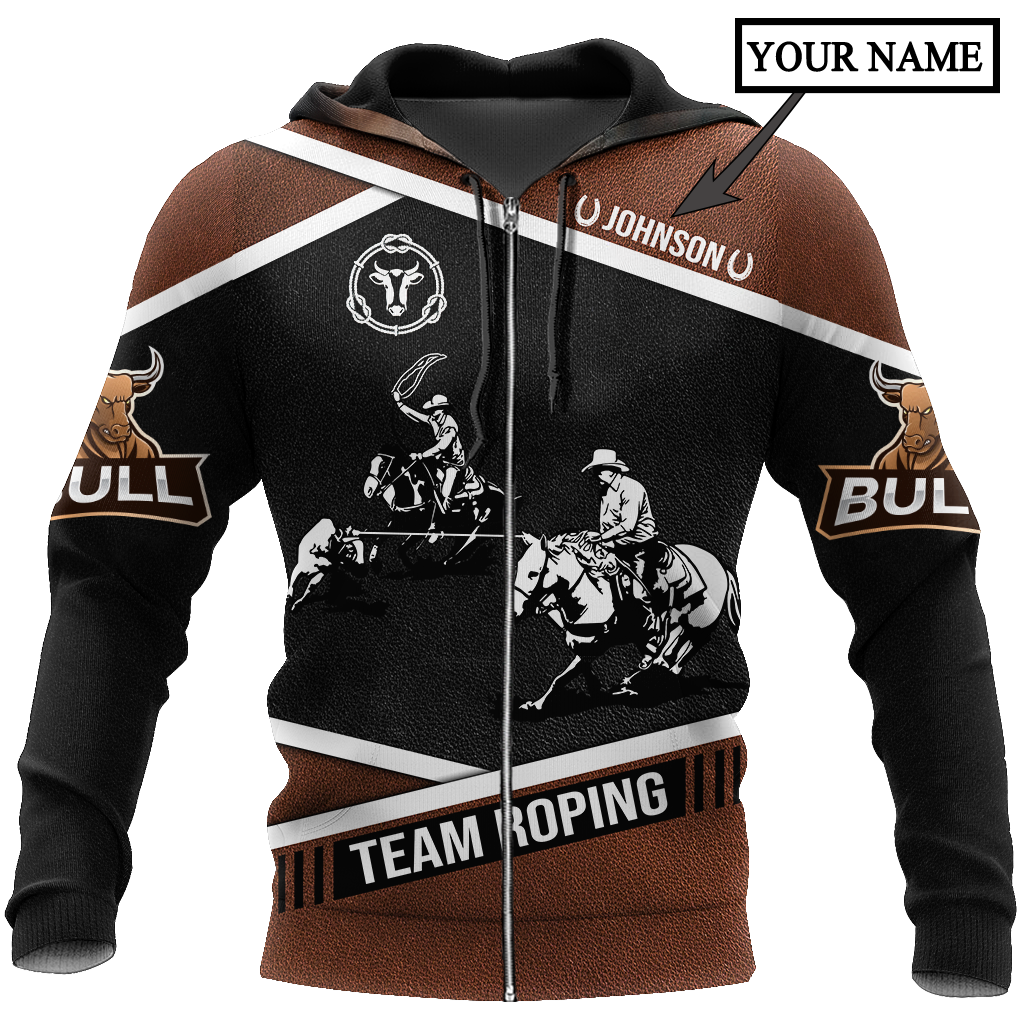 Personalized Name Bull Riding 3D All Over Printed Unisex Shirts Black Team Roping