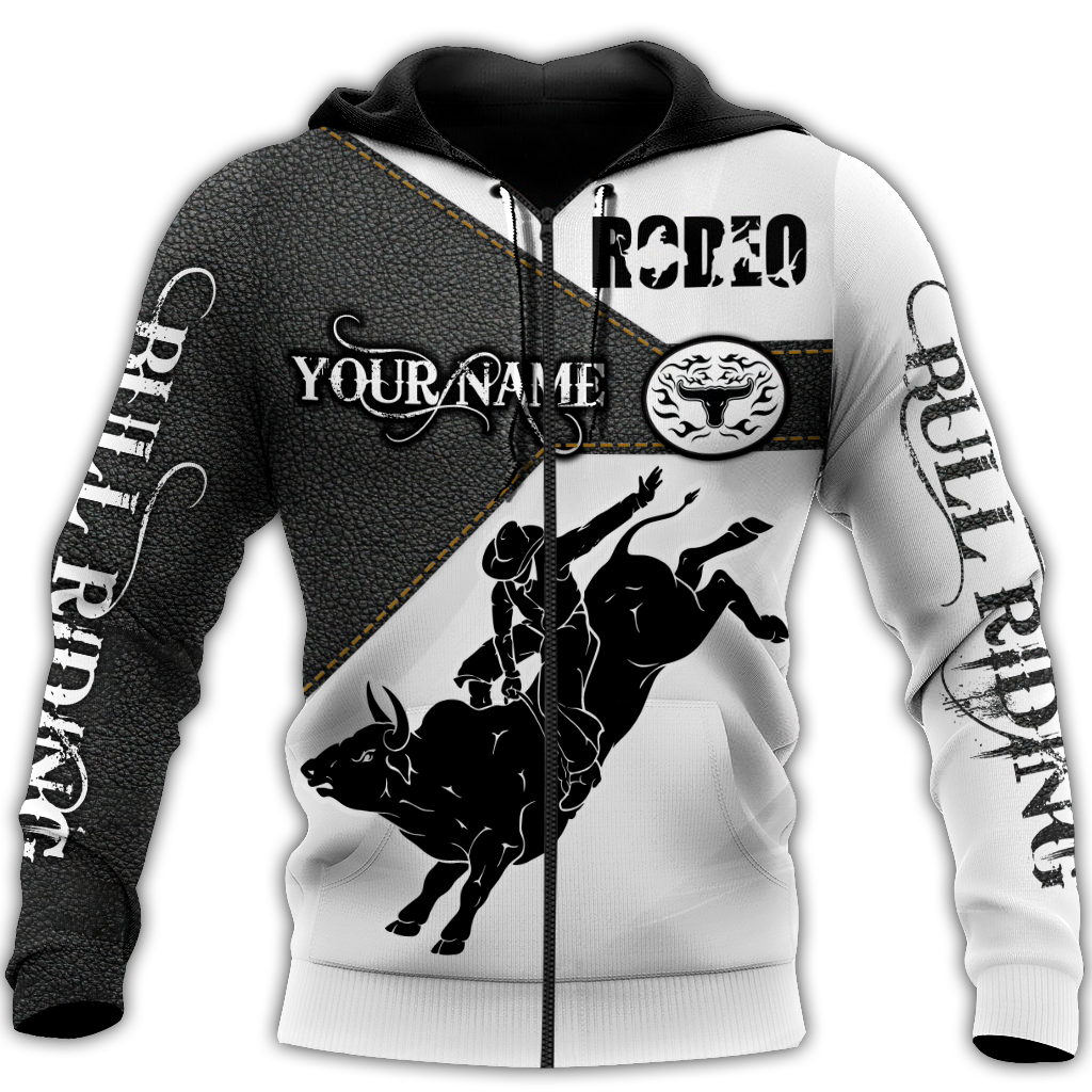 Personalized Name Bull Riding 3D All Over Printed Unisex Shirts Black Rodeo