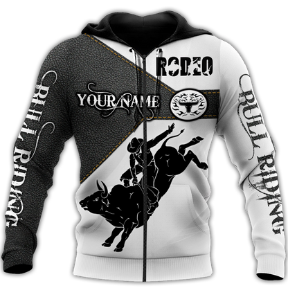 Personalized Name Bull Riding 3D All Over Printed Unisex Shirts Black Rodeo