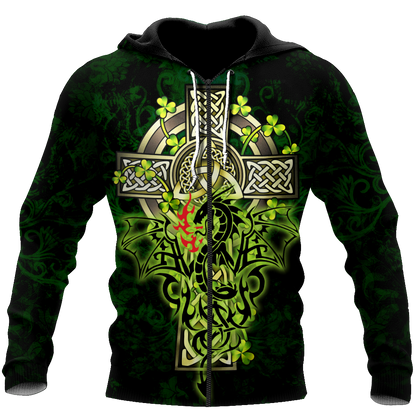 Premium Unisex Hoodie Irish Celtic Cross And Dragon ML