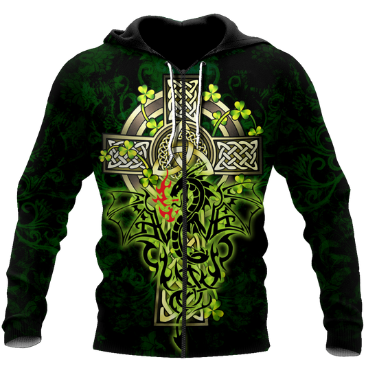 Premium Unisex Hoodie Irish Celtic Cross And Dragon ML