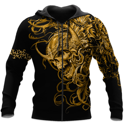 Premium Skull 3D All Over Printed Unisex Shirts Golden Warrior