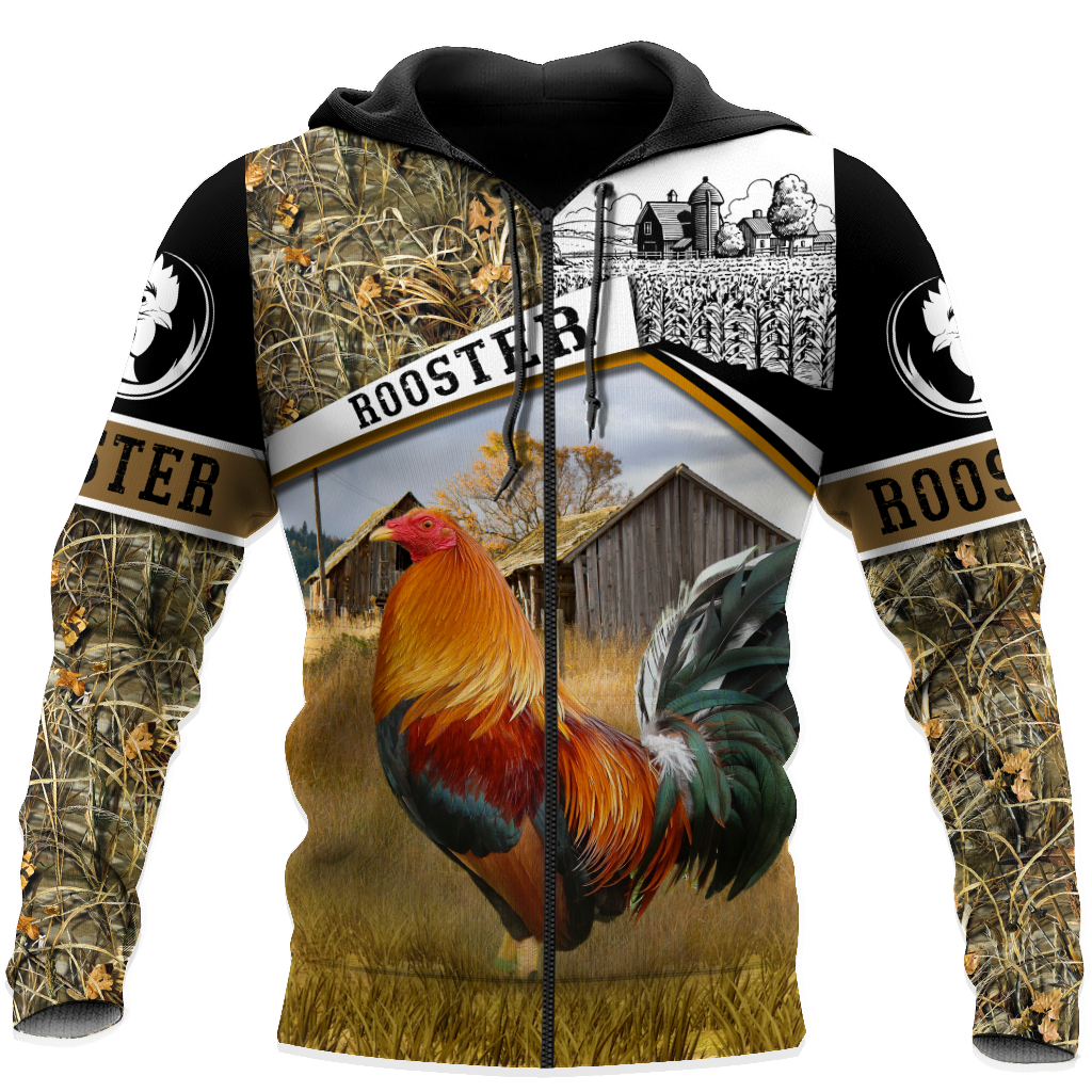 Rooster 3D All Over Printed Unisex Deluxe Hoodie ML