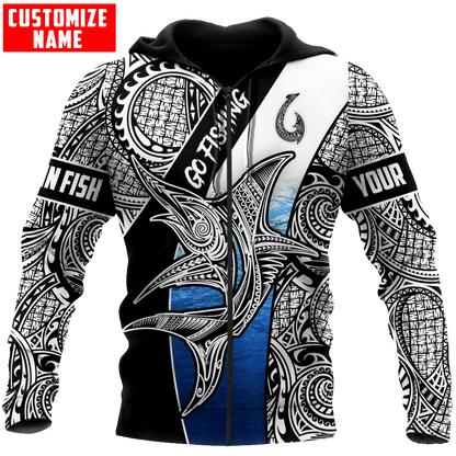 Amazing Polynesian Go Fishing Marlin Fish Personalized Unisex Deluxe Hoodie ML