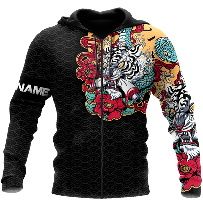 Custom Name Japanese Tiger 3D All Over Printed Unisex Shirts