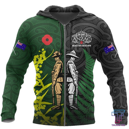 Tmarc Tee Anzac day fern-wattle lest we forget Kiwi and Australia Soldier