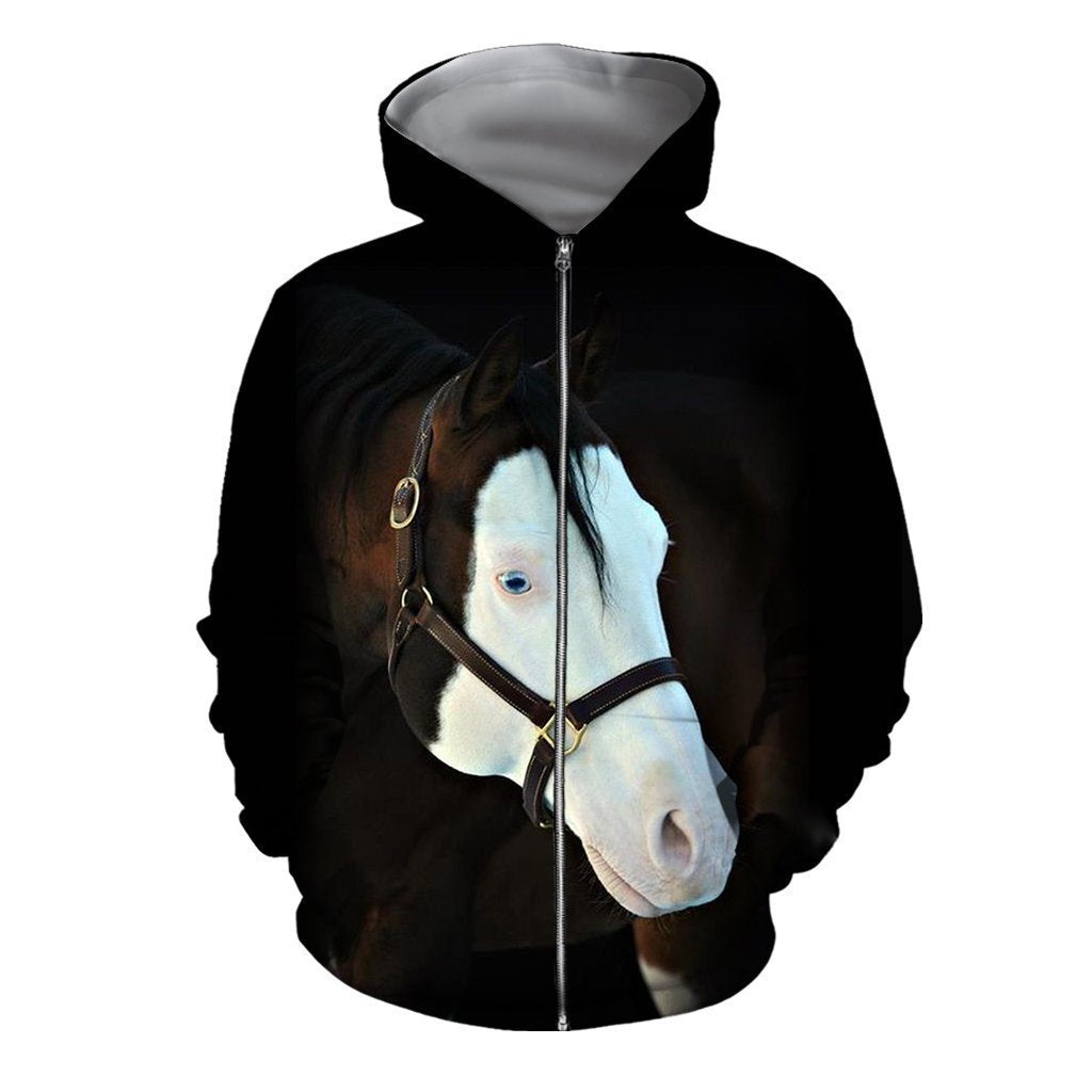 3D All Over Printed White Face Horse Shirts and Shorts-Apparel-6teenth World-ZIPPED HOODIE-S-Vibe Cosy™