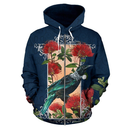 New Zealand Tui and Pohutukawa Zip Up Hoodie PL155 - Amaze Style™-Apparel
