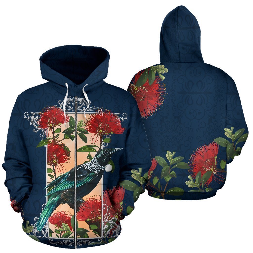New Zealand Tui and Pohutukawa Zip Up Hoodie PL155 - Amaze Style™-Apparel