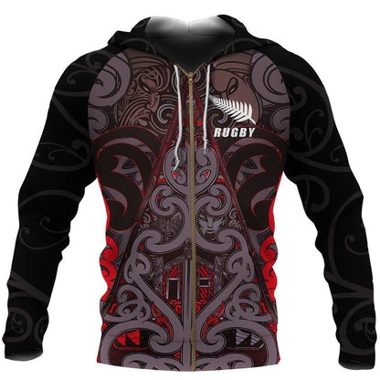 New Zealand Maori Rugby Zip Hoodie PL176 - Amaze Style™-Apparel