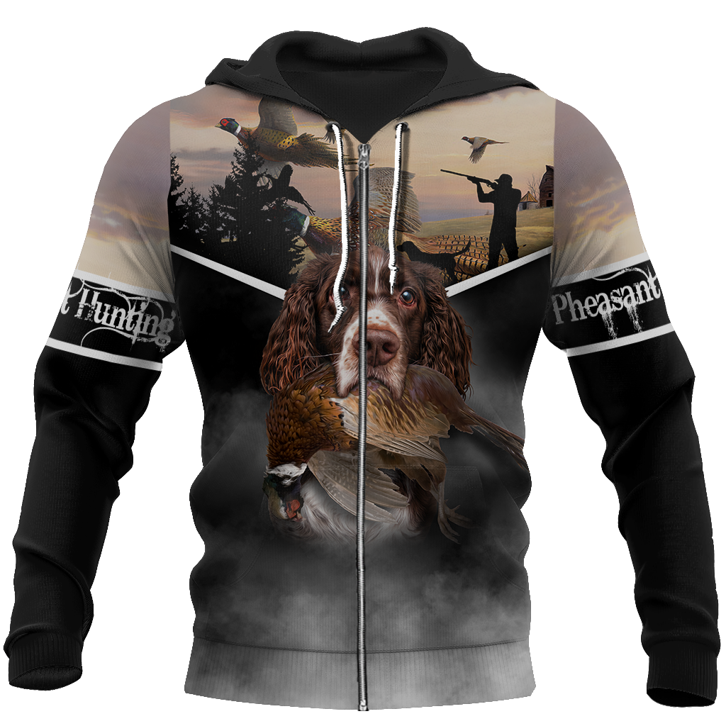 Pheasant Hunting Springer Spaniel 3D All Over Printed Shirts For Men And Women JJ180103-Apparel-MP-Zipped Hoodie-S-Vibe Cosy™