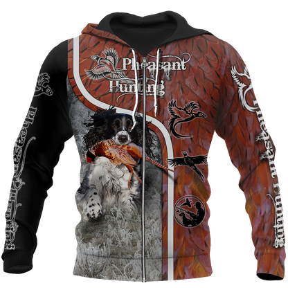 Pheasant Hunting Springer Spaniel 3D All Over Printed Shirts For Men And Women JJ180102-Apparel-MP-Zipped Hoodie-S-Vibe Cosy™