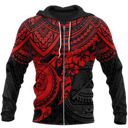 American Samoa Polynesian Hoodie Red Turtle JJ300102 PL - Amaze Style™-Apparel