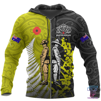 Remembrance day lest we forget Australia and Kiwi Soldier wattle silver fern TR030404 - Amaze Style™-Apparel