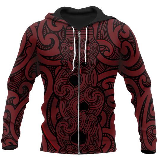 New Zealand Hoodie, Maori Gods Pullover Hoodie, Tumatauenga (God of War) - Red JJ140101 - Amaze Style™-Apparel