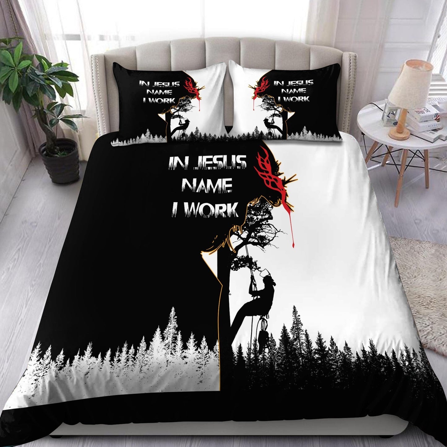 In Jesus Name I  WorkArborist Logger Lumberjack Bedding Set MEI