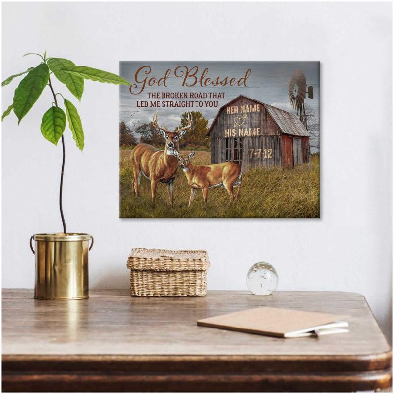 Poster Prints Anniversary Wedding Gift God Blessed The Broken Road Buck and Doe Deer Decor