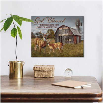 Poster Prints Anniversary Wedding Gift God Blessed The Broken Road Buck and Doe Deer Decor