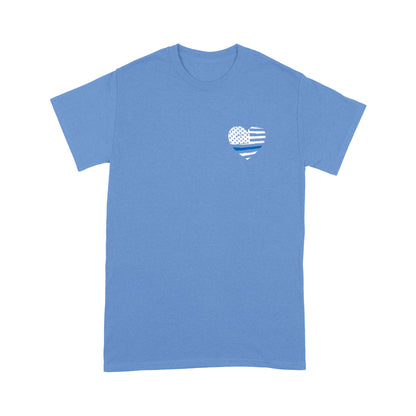 Thin Blue Line Distressed Heart (Front & Back) Standard T-Shirt Police Tee
