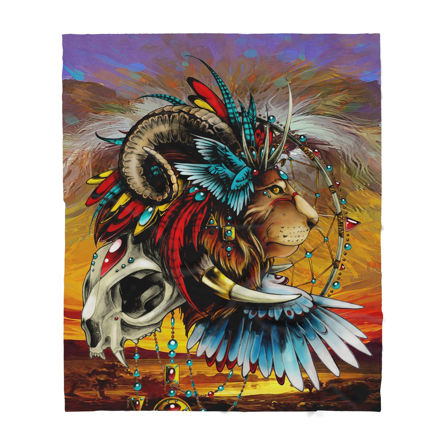 Custom Blanket Native American Lion Dreamcatcher Sherpa Blanket MEI