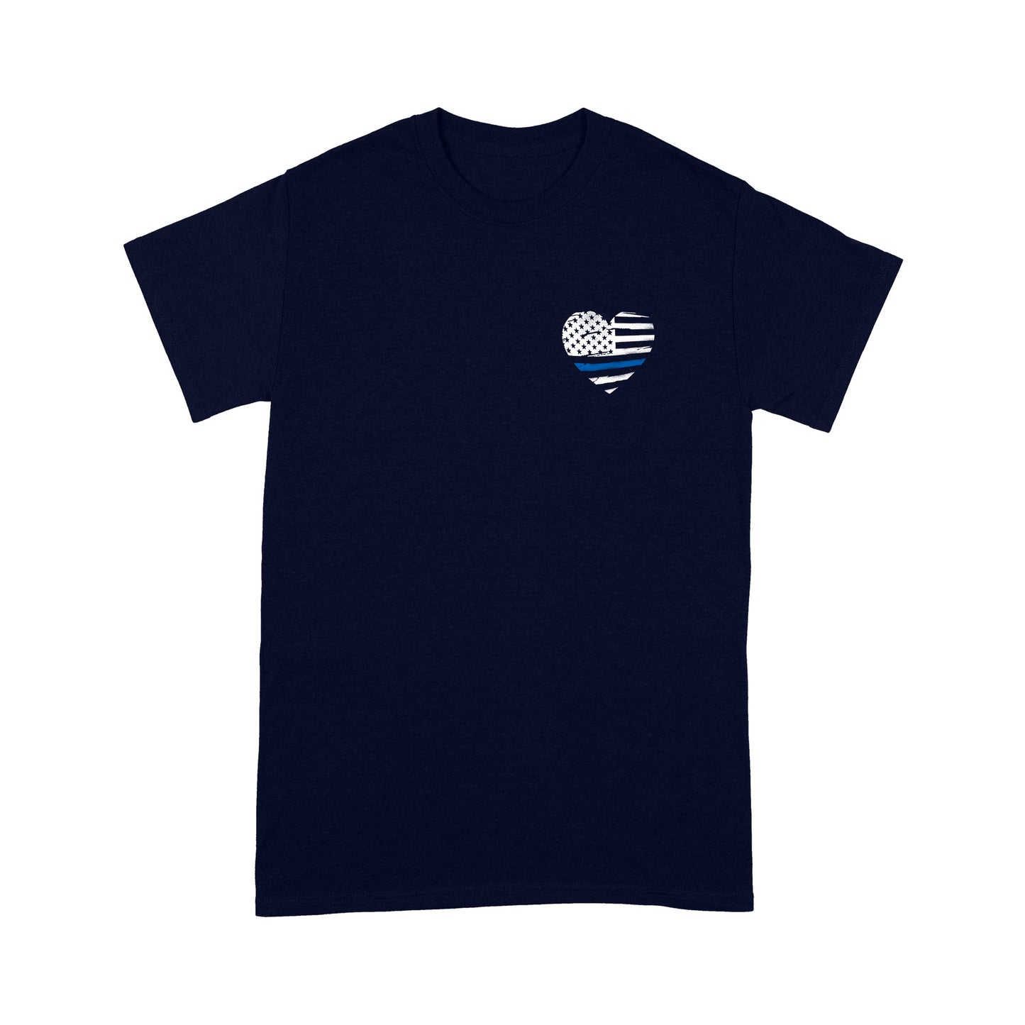 Thin Blue Line Distressed Heart (Front & Back) Standard T-Shirt Police Tee