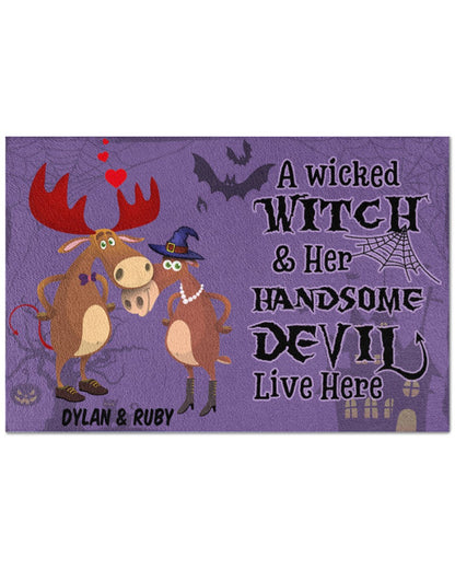 Moose A Wicked Witch And Her Devil Personalized Doormat Welcome Mat, Best Gift For Home Decoration