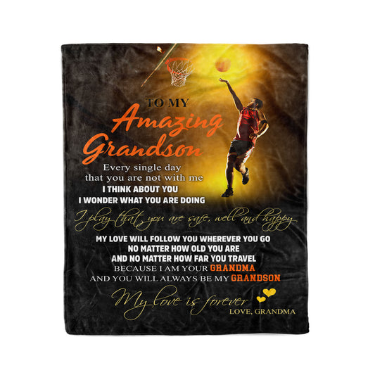 Basketball To My Amazing Grandson Fleece Blanket HG